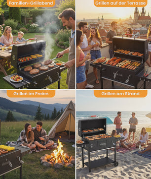 Devoko Professionele Koolbarbecue Trolley met Thermometer en Zijpanelen
