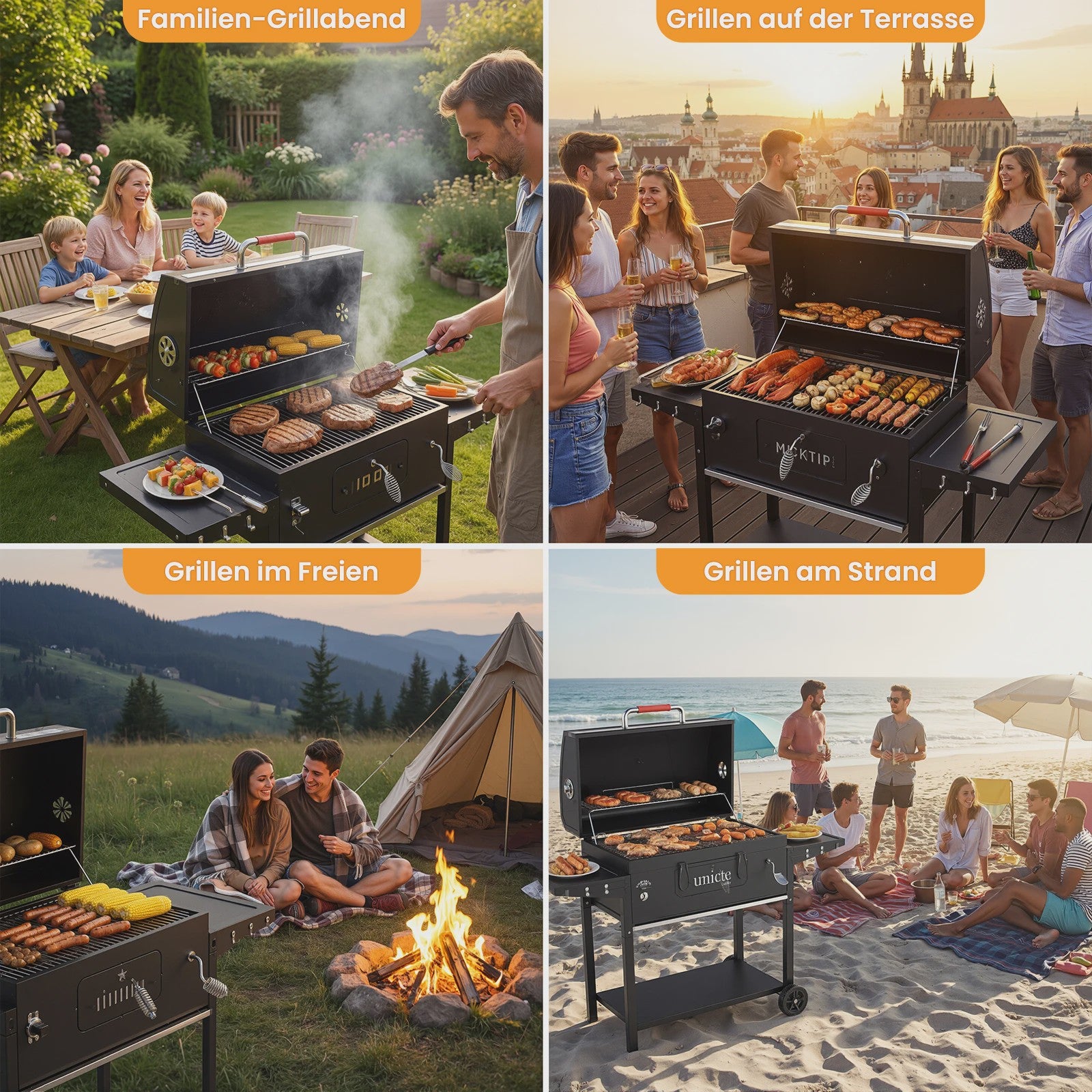 Devoko Professionele Koolbarbecue Trolley met Thermometer en Zijpanelen