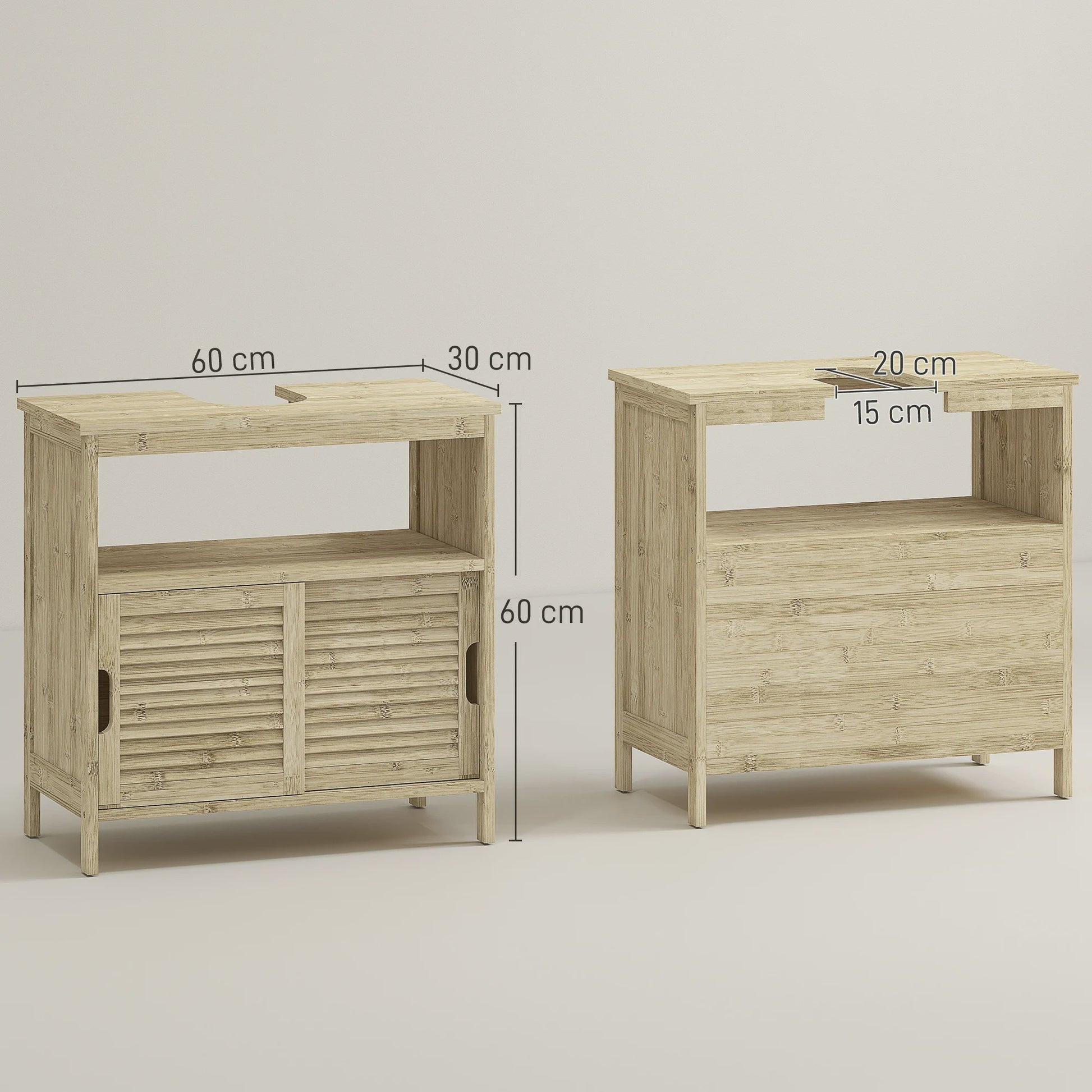 Bamboe Onderbouw Kast Badkamer - 60x30x60 cm - Natuurlijk Hout