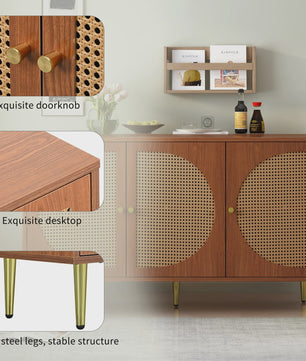 Stijlvol Dressoir met 3 Rotan Deuren en Metalen Handgrepen - Woonkamer & Slaapkamer Kast