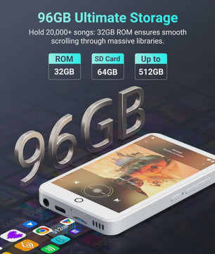 Android MP3/MP4 Speler 32GB/96GB met Bluetooth, WiFi & 4" Touchscreen