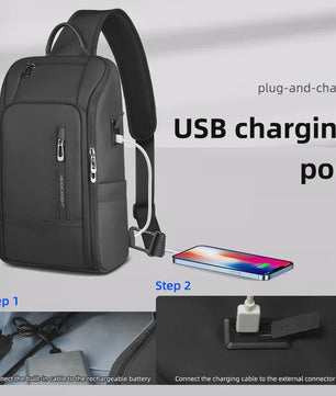 Waterdichte Heren Crossbody Tas met USB Laadpoort - Anti-diefstal Schoudertas
