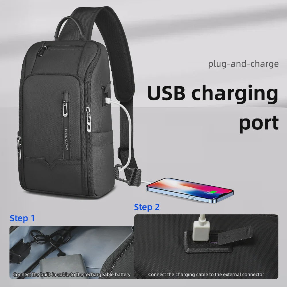 Waterdichte Heren Crossbody Tas met USB Laadpoort - Anti-diefstal Schoudertas
