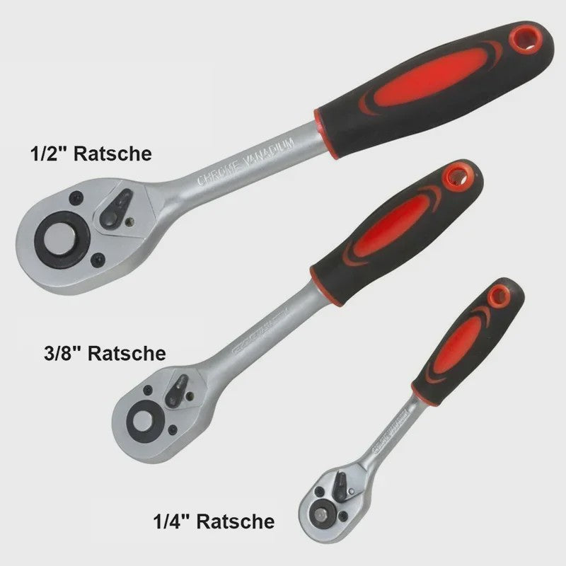 Professionele Ratel Sleutel Set - 1/4", 3/8", 1/2" - Compleet Gereedschap voor Auto Reparatie