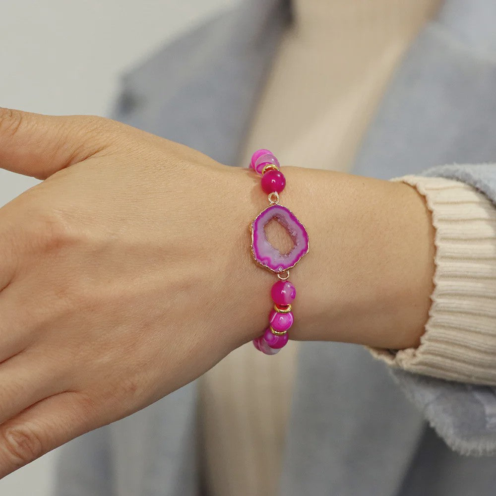 Natuursteen Agate Armband met Druzy Geode - Kleurrijk & Stijlvol
