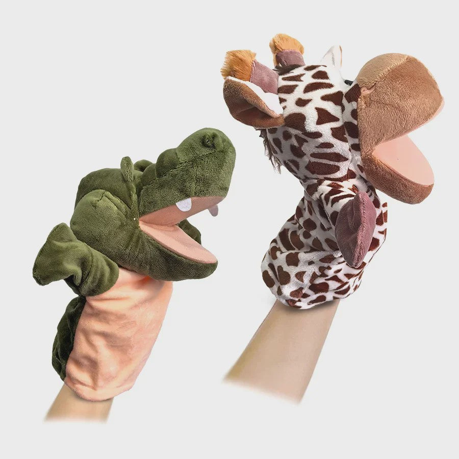 Zachte Pluche Handpoppen: Educatief Speelgoed & Knuffels voor Kinderen - Leeuw, Olifant, Konijn, Aap & Meer!