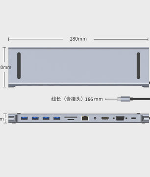 11-in-1 USB-C Hub Docking Station met 4K HDMI, VGA, RJ45, SD/TF Kaartlezer & PD Charge