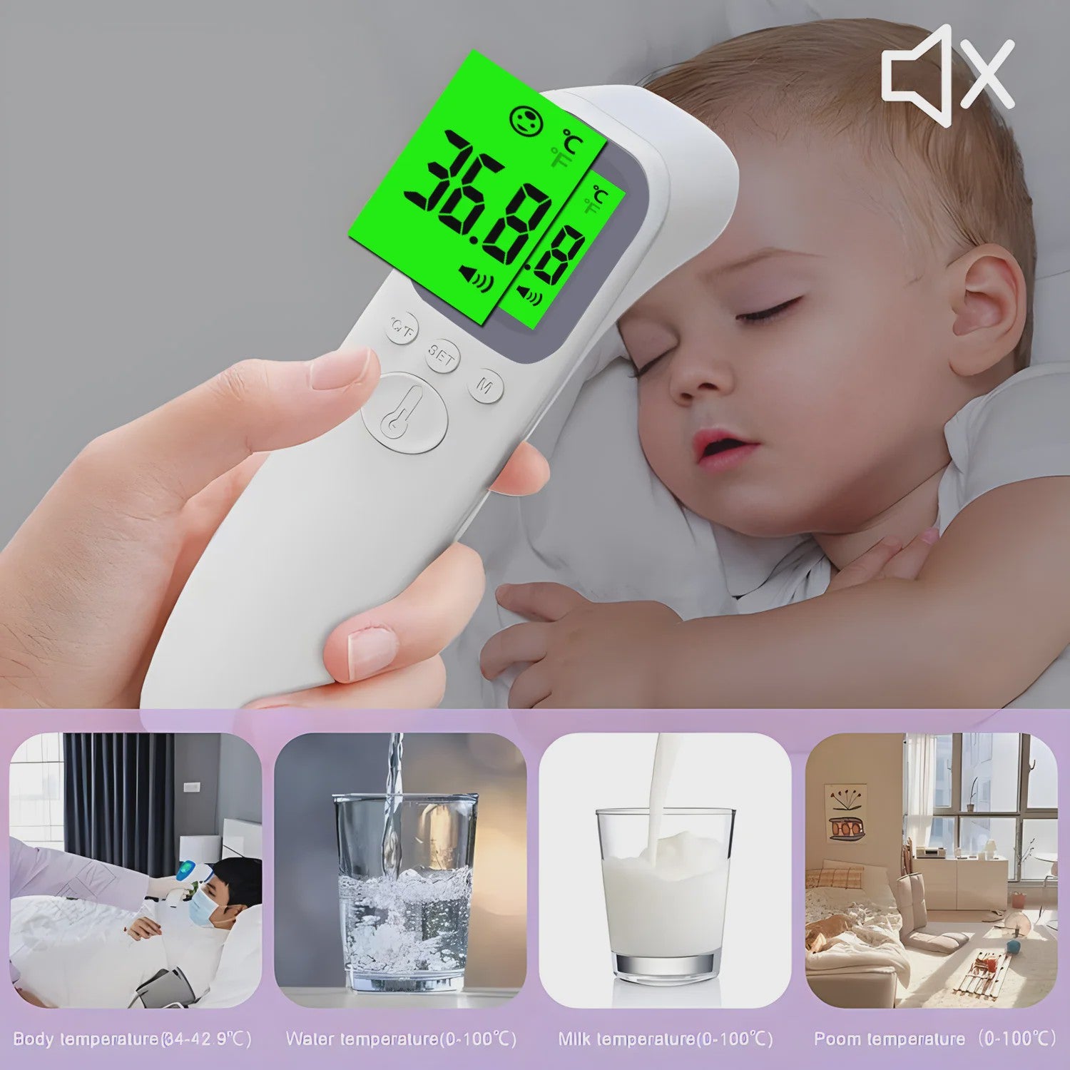 Contactloze Digitale Voorhoofdthermometer met Backlit Display - Snel & Nauwkeurig