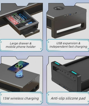 Monitor Riser Stand met USB Docking Station & Draadloze Oplader - Bureau Organizer