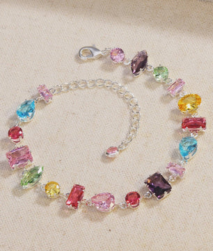 Luxe Goudkleurige Ketting met Kleurrijke Kristallen Zirkonia - Dames Sieraden
