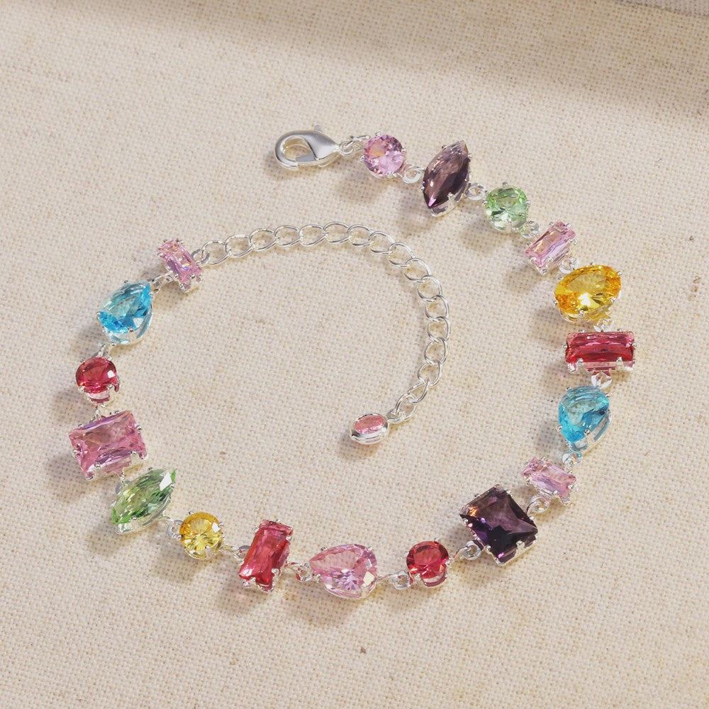 Luxe Goudkleurige Ketting met Kleurrijke Kristallen Zirkonia - Dames Sieraden