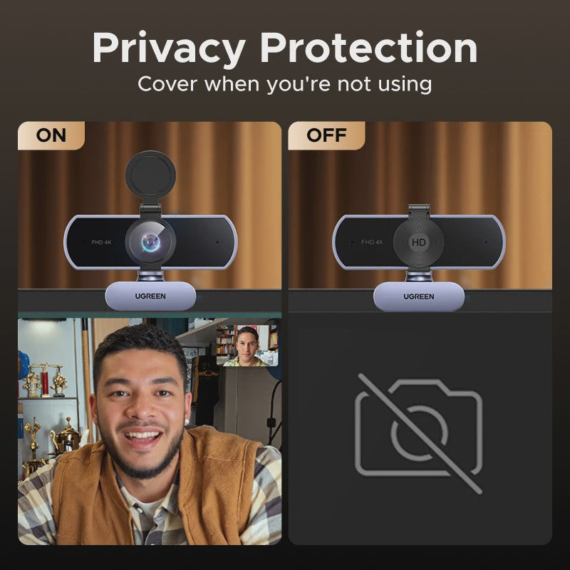 4K Webcam met Autofocus, AI Noise Cancelling Microfoons & Privacy Cover