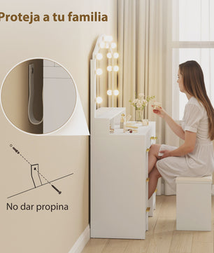 Kaptafel met 10 LED Lampjes (3 Kleuren) en 7 Lades - Wit