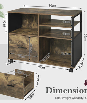 Mobiel Archiefkast Bureau met Wielen, Lades en Opbergvakken - Industrieel Design