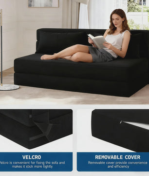 Garvee 4-in-1 Opvouwbare Futon Sofa Bed: Multifunctionele Slaapbank met Memory Foam Matras & Kussen