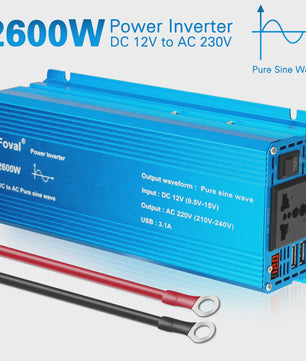 Pure Sine Wave Omvormer 12V DC naar 230V AC - 1500W tot 3000W met EU Stopcontact & USB