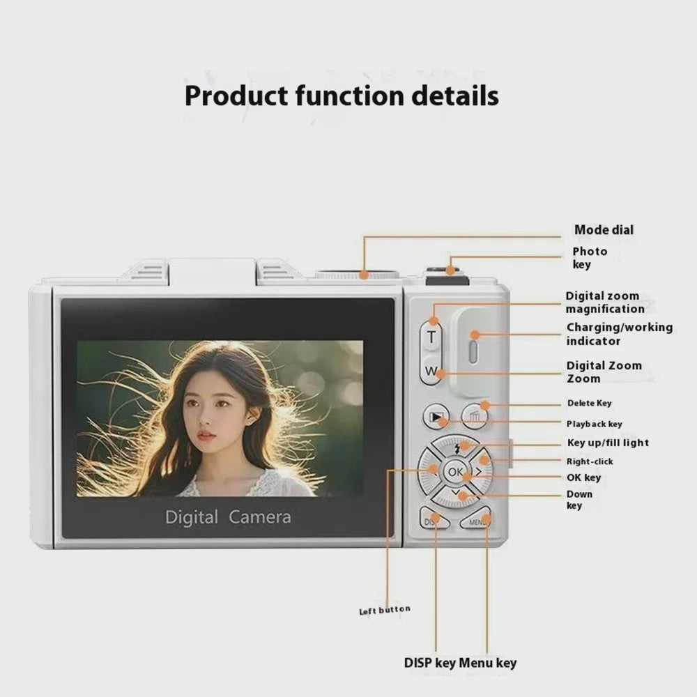 5K Digitale Camera met 75MP, 18x Zoom & 180° Flip Screen - Perfect voor Vlogs, YouTube & Selfies - WiFi