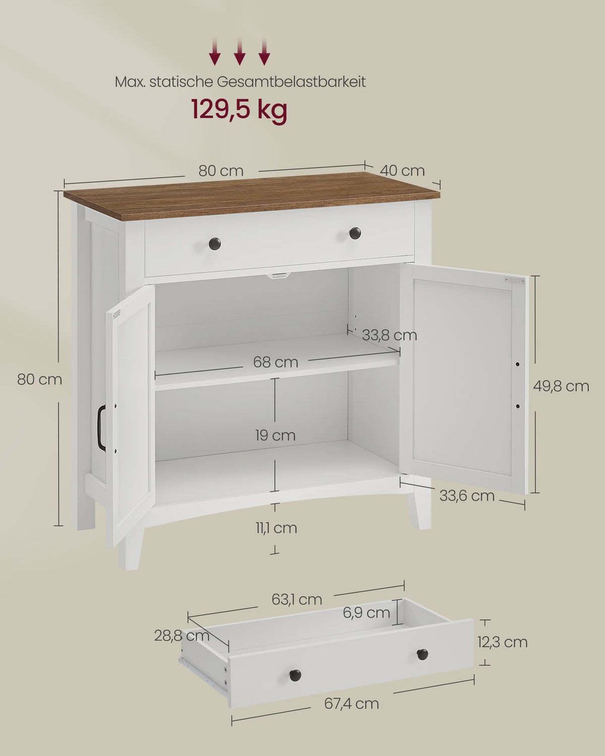 Landelijke Sideboard Kast met Lades en Deuren - Stijlvolle Opbergoplossing