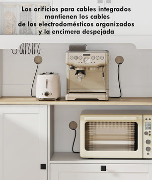 Homcom Keuken Serveertafel met 3 Deuren, 2 Lades en 8 Haken - Wit