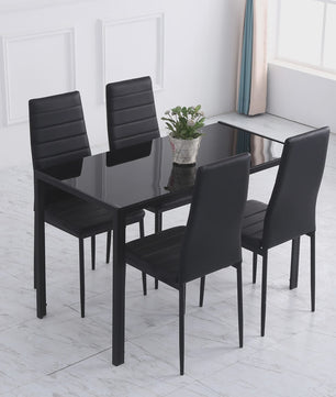 HOMCOM Rechthoekige Eettafel voor 4 Personen - 120x60x75 cm - Keukentafel met Gehard Glazenblad en Stalen Poten