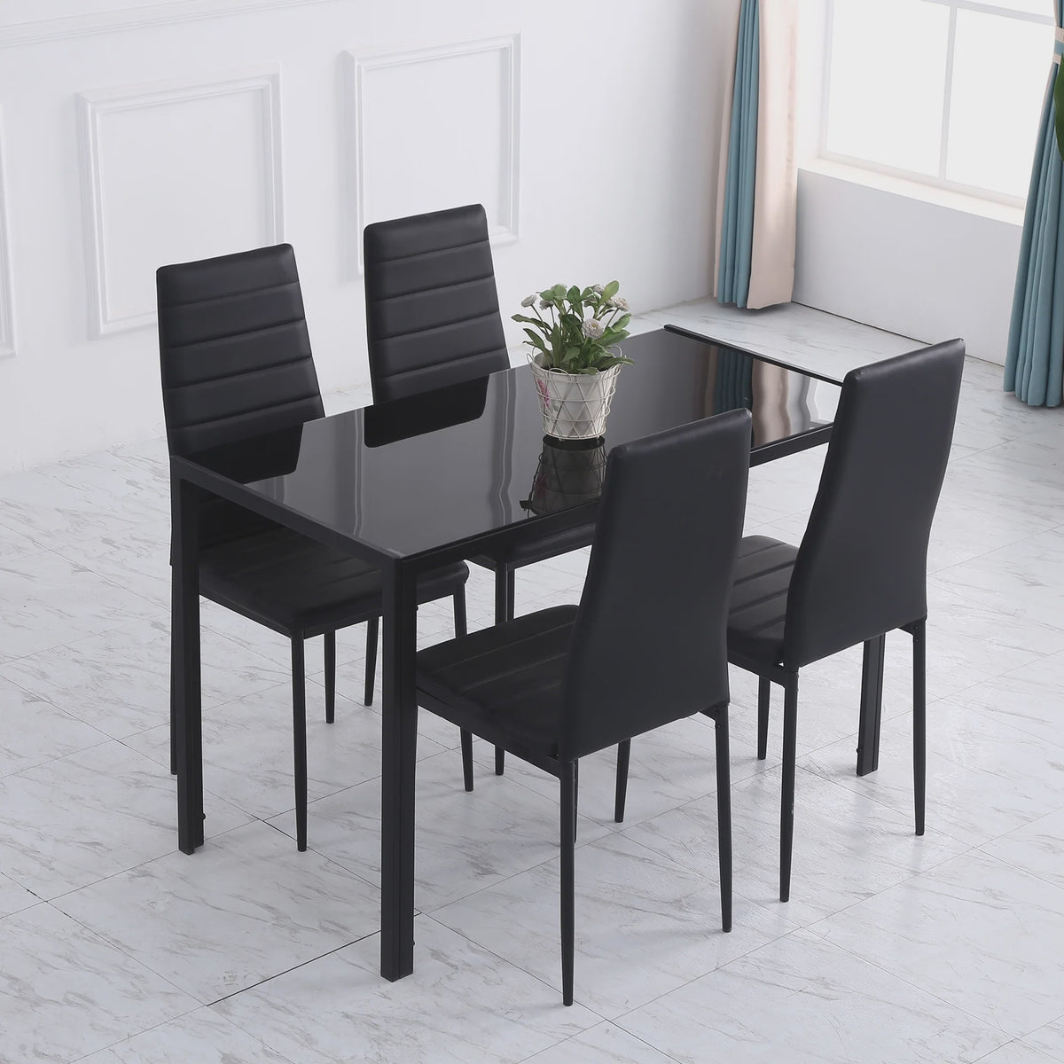 HOMCOM Rechthoekige Eettafel voor 4 Personen - 120x60x75 cm - Keukentafel met Gehard Glazenblad en Stalen Poten