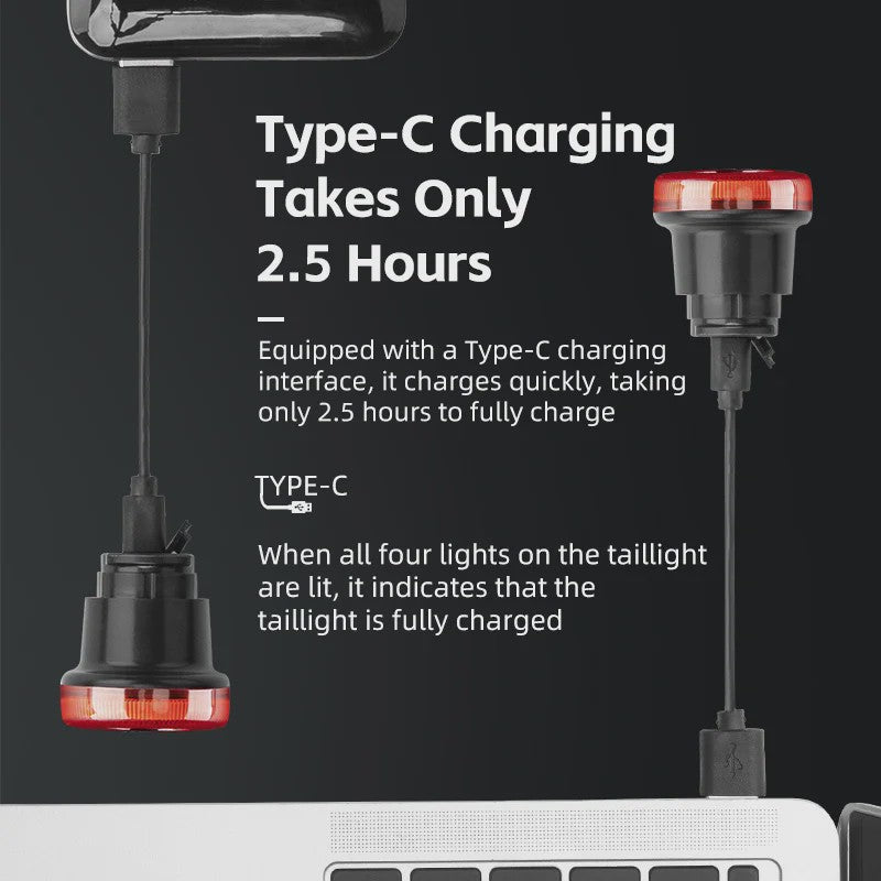 ROCKBROS Slimme Fiets Achterlicht met Remdetectie & Type-C Opladen - IPX7 Waterdicht