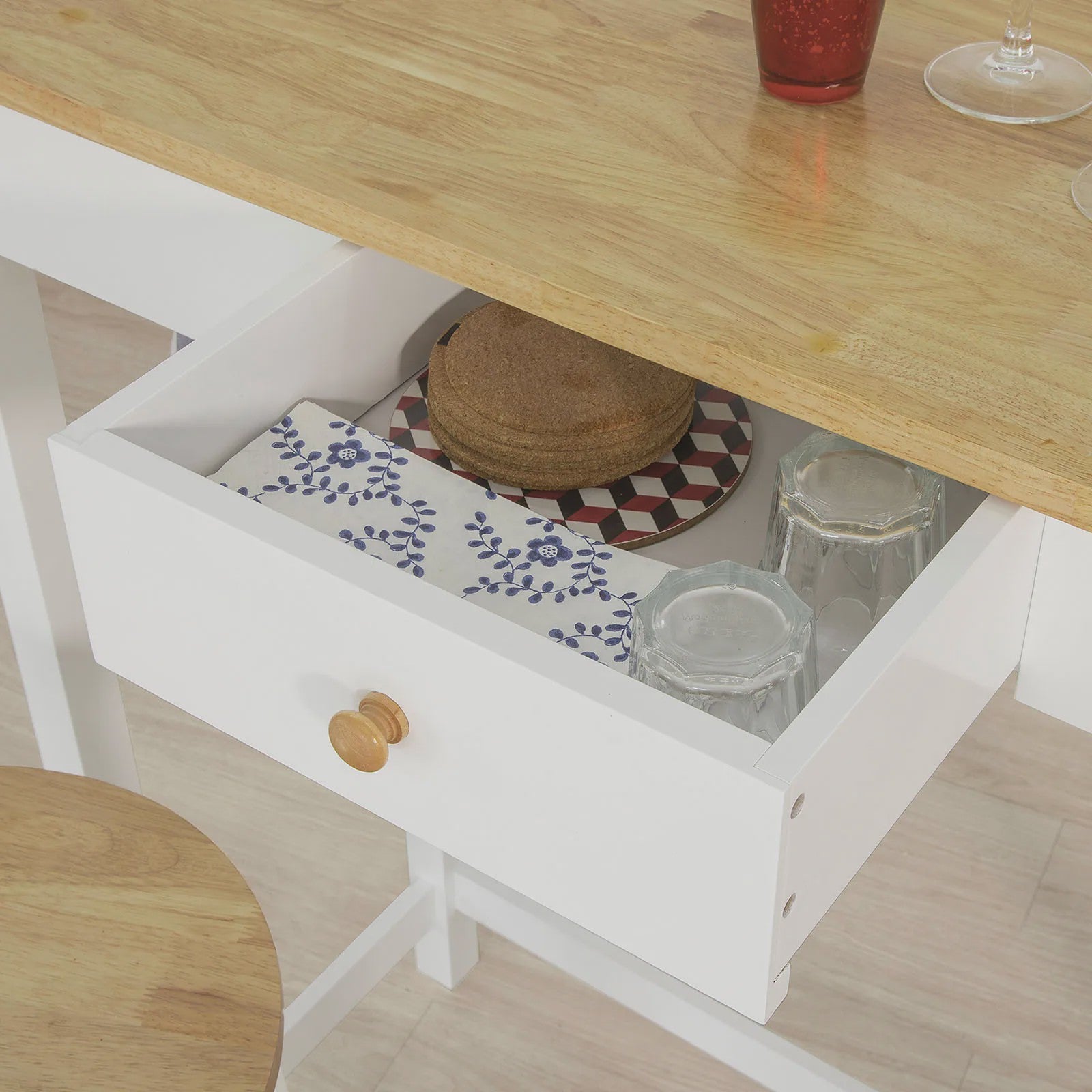 Compacte Bartafel Set met 2 Krukken, Lade en Haken - Ideaal voor Keuken en Bistro