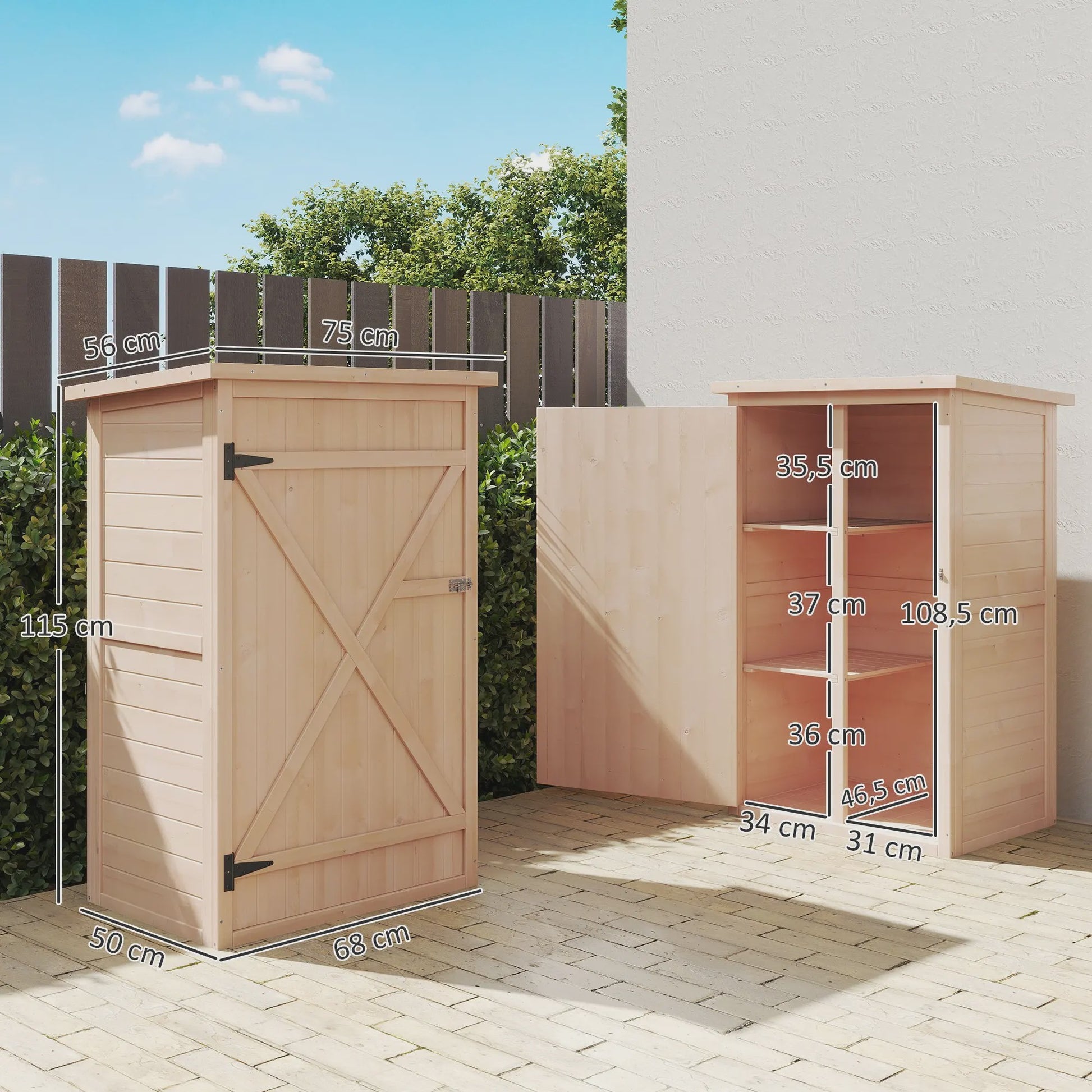 Outsunny Houten Tuinkast met Bitumen Dak - Ideaal voor Tuingereedschap