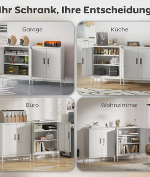 Afsluitbare Stalen Kast met 2 Deuren - Wit - Verstelbare Planken voor Kantoor, Woonkamer, Garage
