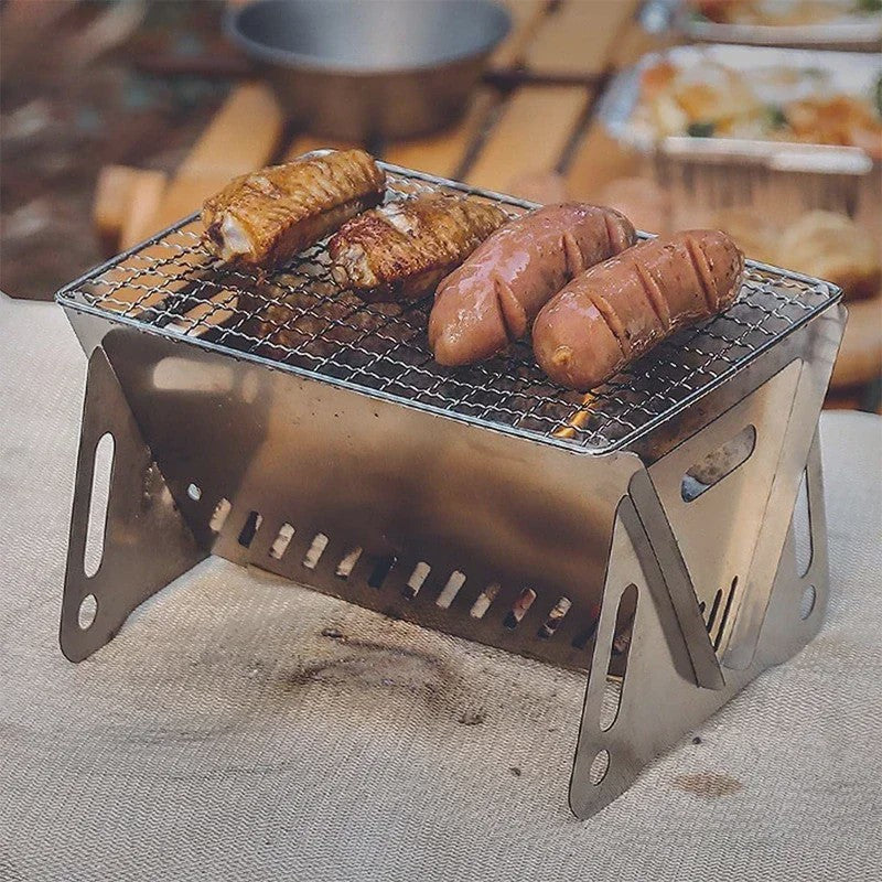 Compacte RVS Vouwbare Barbecue Grill - Draagbaar & Multifunctioneel voor Camping en Buiten