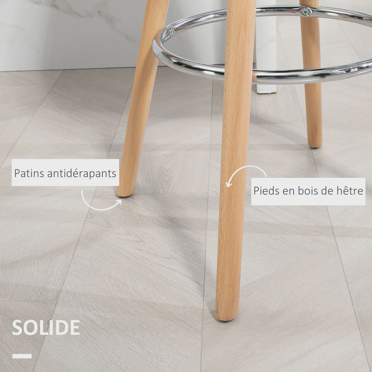 Set van 2 Stijlvolle Barkrukken met Rugleuning en Voetensteun - PU Zitting & Houten Poten (69 cm)