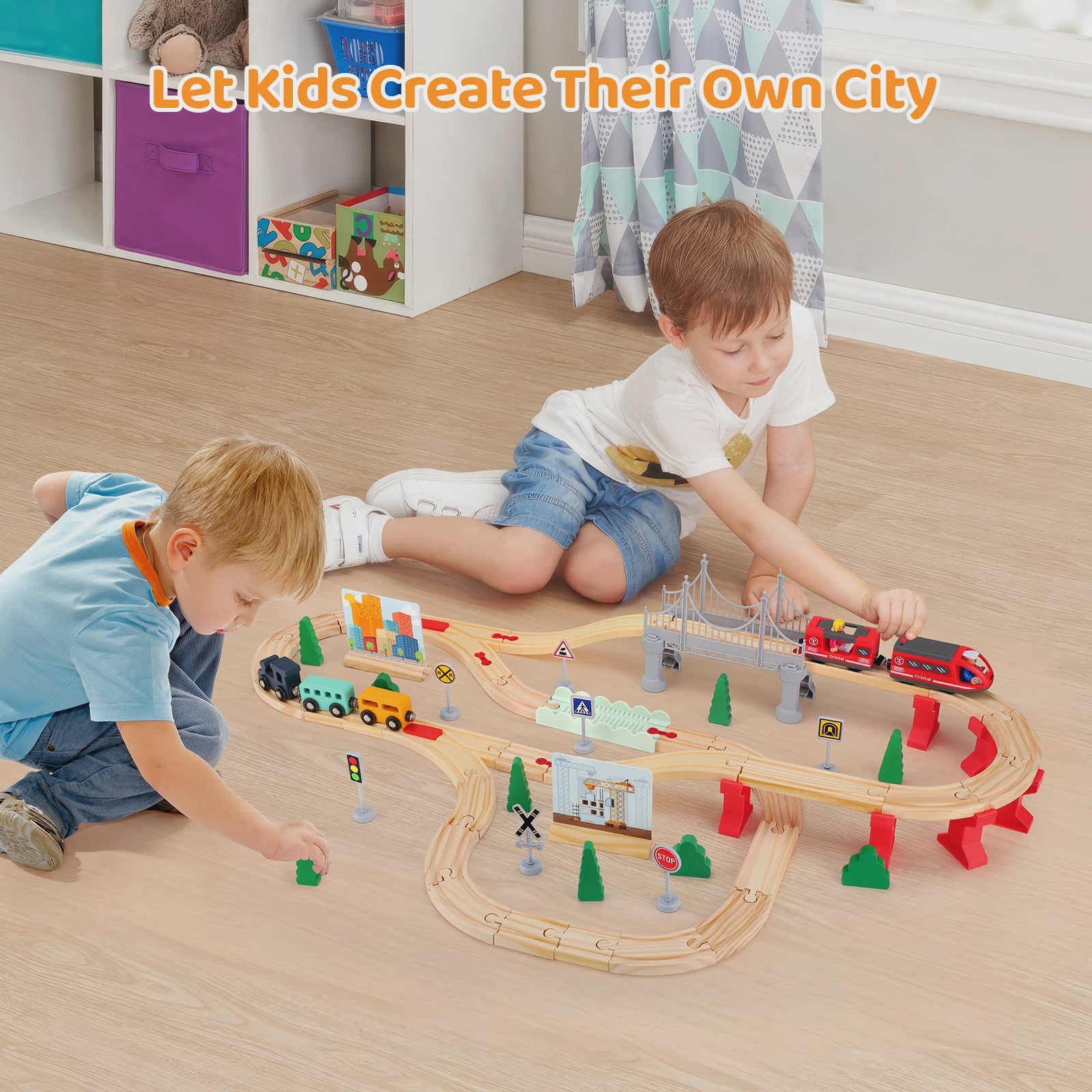 72/108 Pieces Montessori Set of Children's Toy Wood Trains, Cars, Engineering Railway Wooden Train Set Gift for Boys and Girls