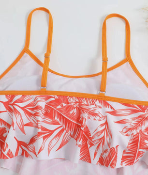 Dames Bikini Set met Hoge Taille en Bladprint - Zomerse Strandkleding