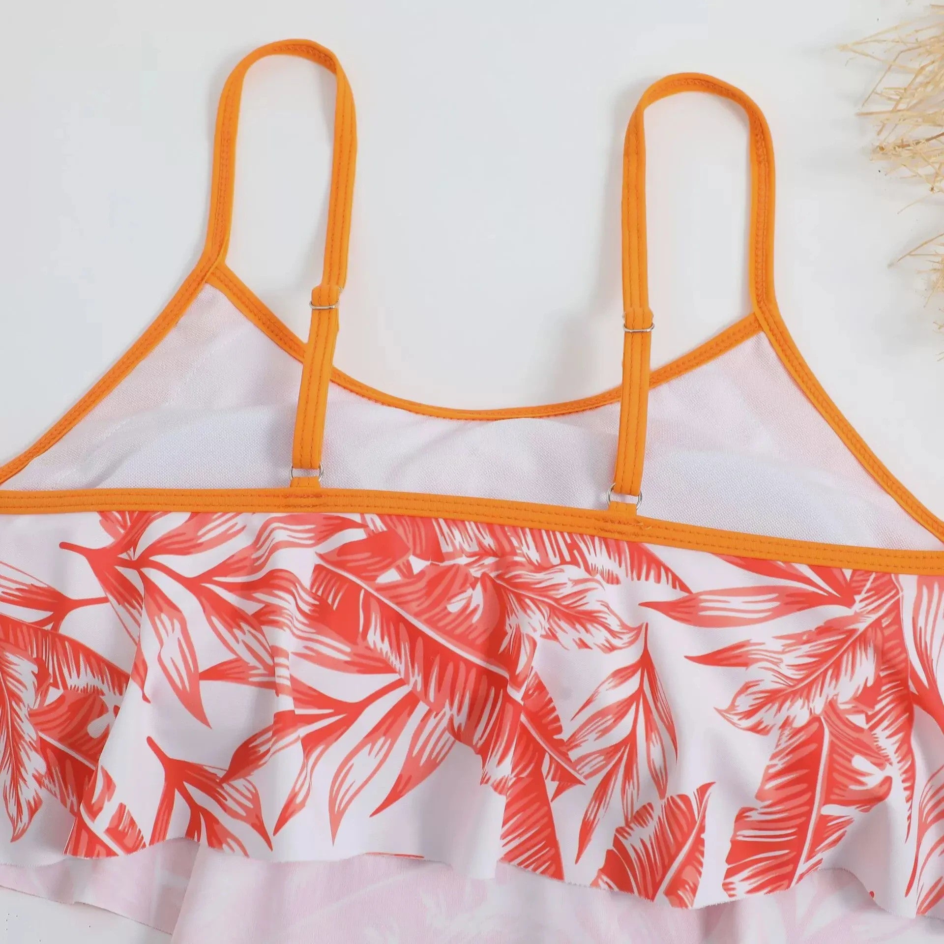 Dames Bikini Set met Hoge Taille en Bladprint - Zomerse Strandkleding