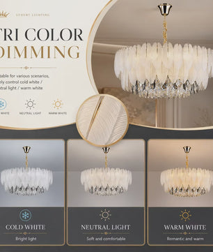 Luxe Pluimen & Kristal Plafondlamp - Sfeervolle Hanglamp voor Woonkamer & Slaapkamer