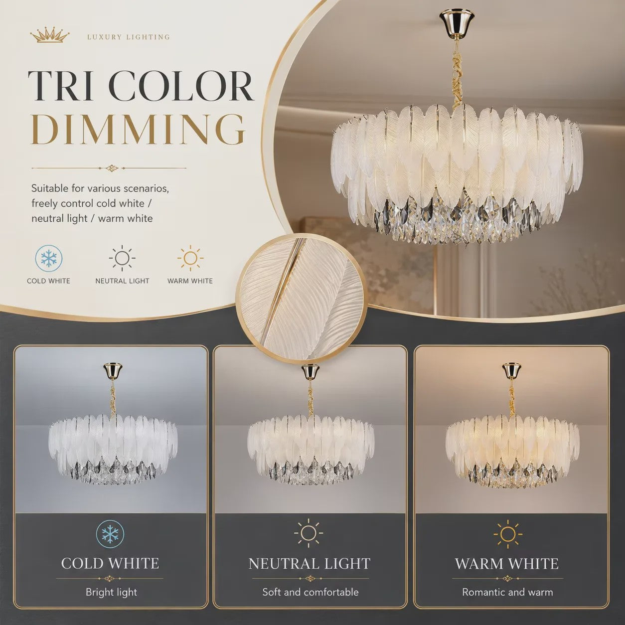 Luxe Pluimen & Kristal Plafondlamp - Sfeervolle Hanglamp voor Woonkamer & Slaapkamer