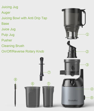 BioloMix Slow Juicer Cold Press met 130mm invoertrechter - Hoge sapopbrengst, BPA-vrij