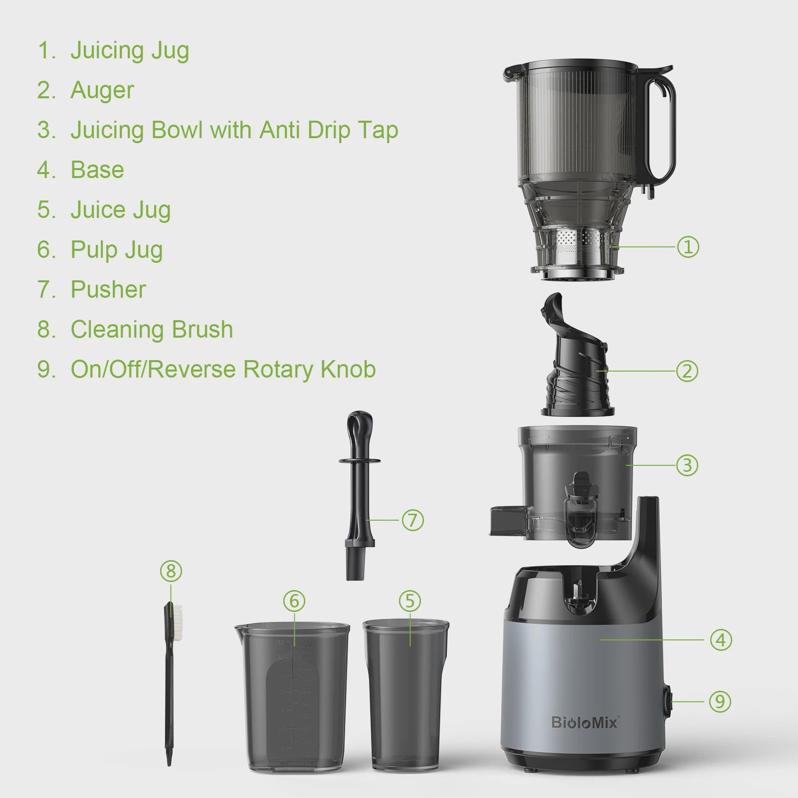 BioloMix Slow Juicer Cold Press met 130mm invoertrechter - Hoge sapopbrengst, BPA-vrij
