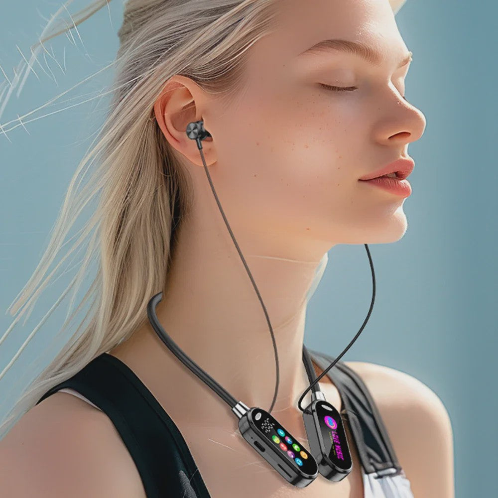 KEBIDUMEI Bluetooth 5.4 Nekband Oordopjes met Kleurenscherm, ENC Noise Reduction & TF Kaart