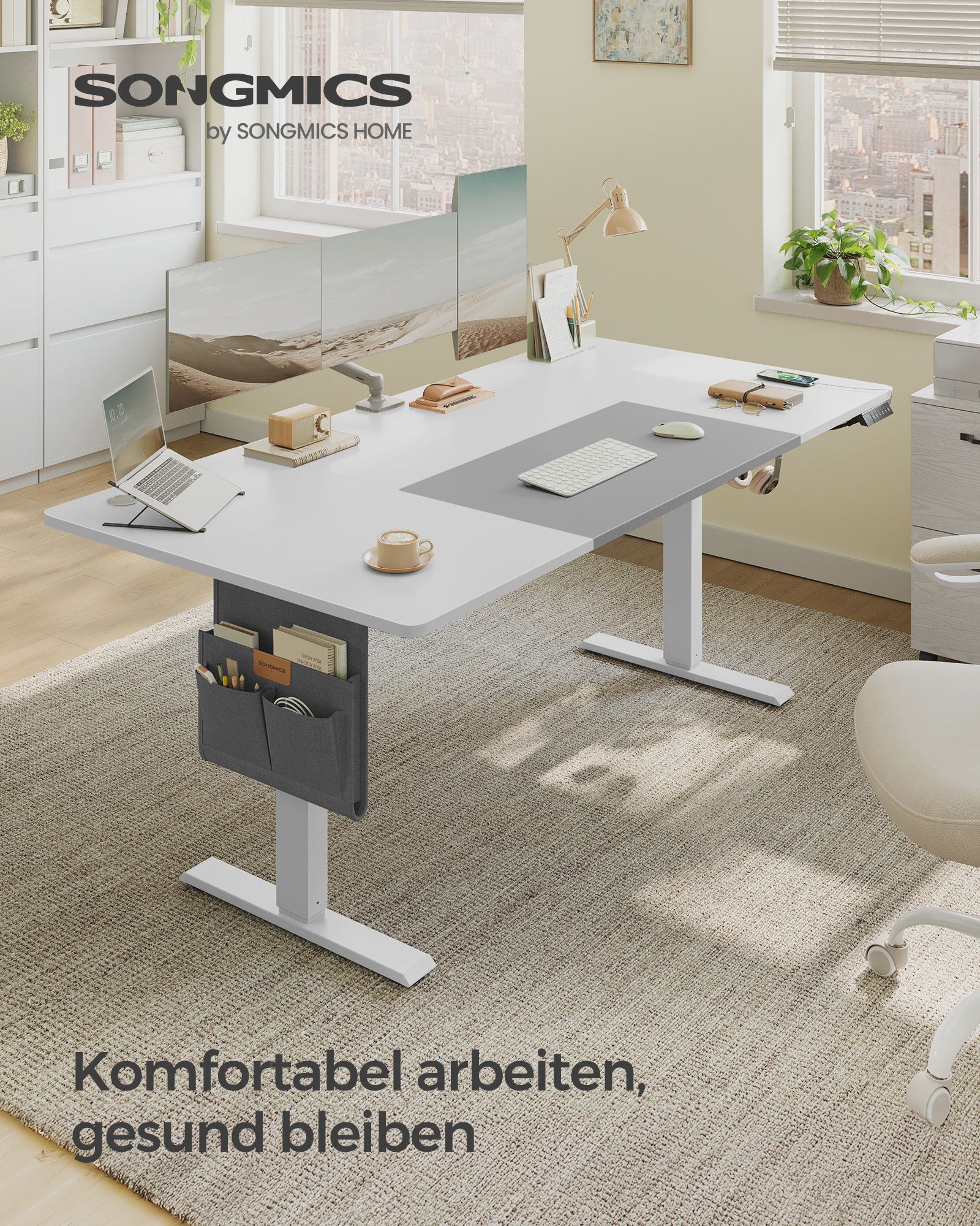 SONGMICS Elektrisch In Hoogte Verstelbaar Bureau 180x80 cm met USB-C en Geheugenfunctie