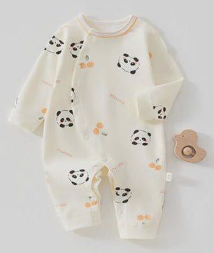Schattige Baby Romper met Lange Mouwen - 100% Katoen, Bloemen & Panda Print