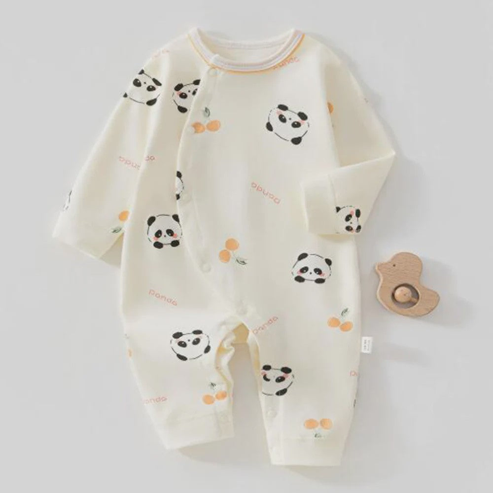 Schattige Baby Romper met Lange Mouwen - 100% Katoen, Bloemen & Panda Print
