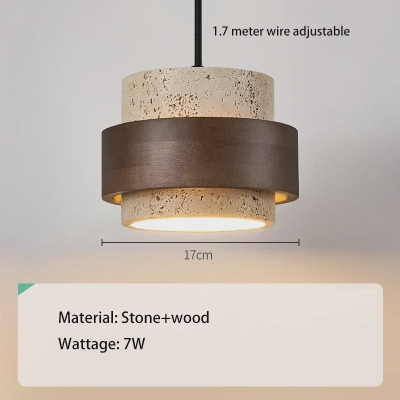 Retro Houten & Stenen Hanglamp - Sfeervolle Verlichting voor Slaapkamer, Bar of Restaurant