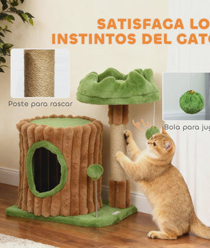 Pawhut Cat Scratching Tree 53 cm Trunk Design with House Bed Jute Post Balls Brown and Green