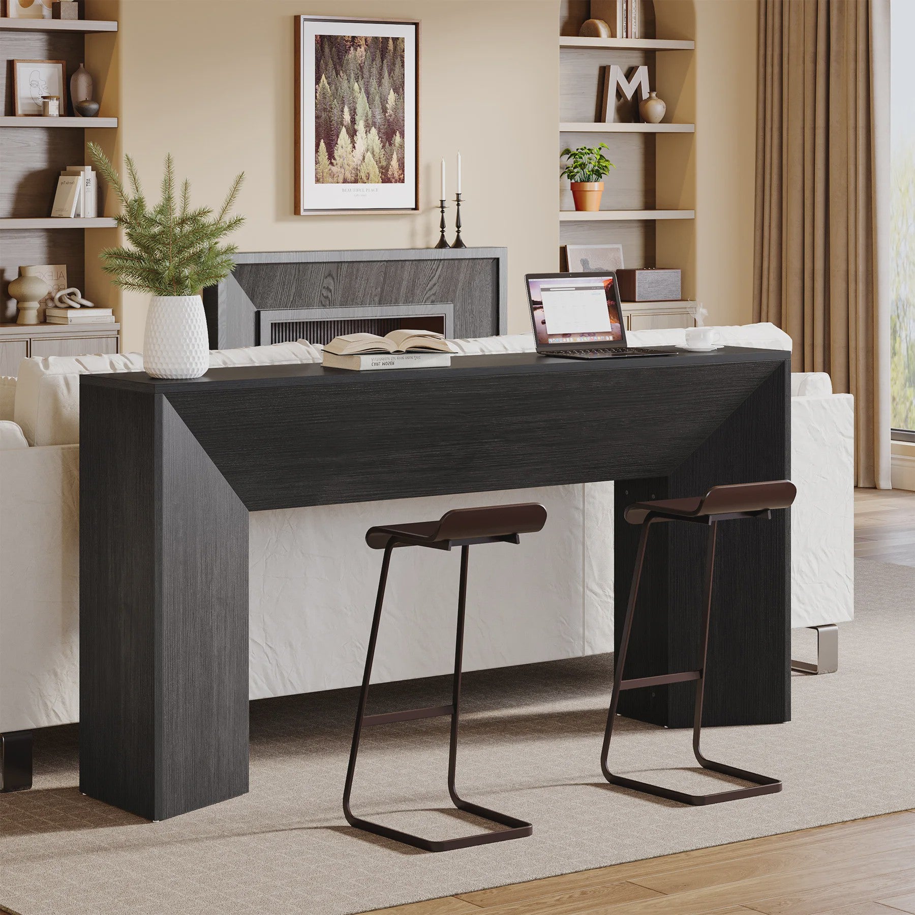Extra Lange Zwarte Houten Console Tafel (160 cm) - Stijlvolle Entree & Woonkamer Tafel
