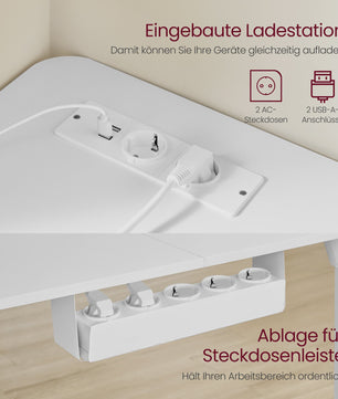 Elektrisch In Hoogte Verstelbaar L-Bureau met Laadstation - 140x160 cm