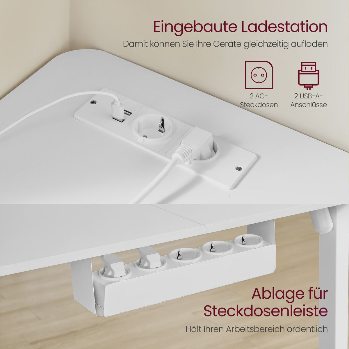 Elektrisch In Hoogte Verstelbaar L-Bureau met Laadstation - 140x160 cm