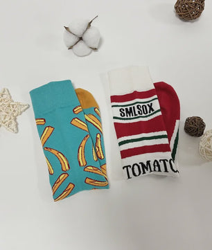 Grappige Sokken met Frietjes & Ketchup Print - Unisex Mid-Calf Sokken
