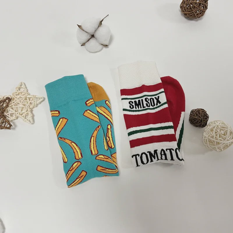 Grappige Sokken met Frietjes & Ketchup Print - Unisex Mid-Calf Sokken