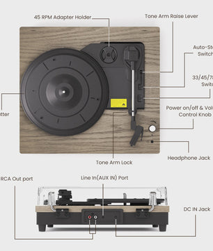 MAIO Draagbare Platenspeler met Ingebouwde Speakers en 3 Snelheden